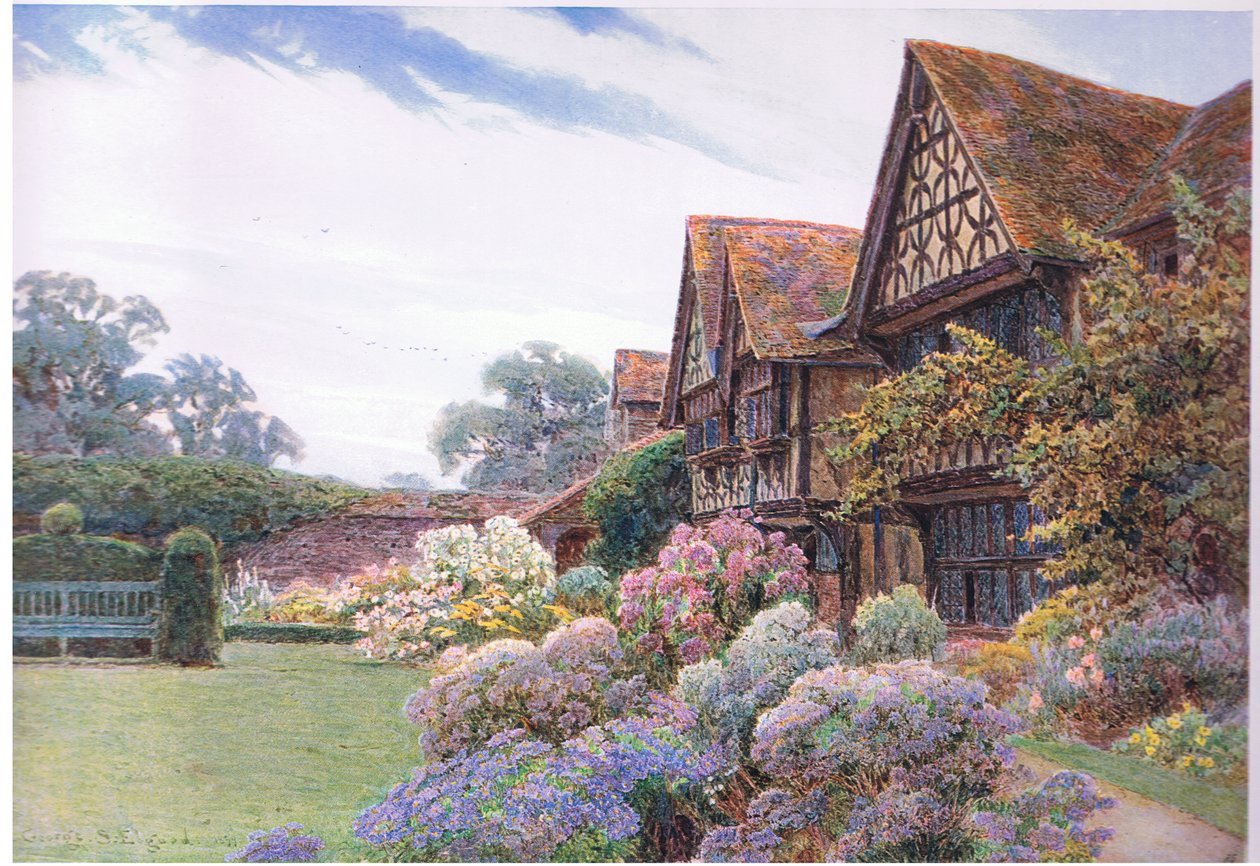 De voorhof, Great Tangley Manor, Surrey, uit De Tuinen van Engeland: In de Zuidelijke en Westelijke Provincies gepubliceerd door The Studio, 1907 door George Samuel Elgood