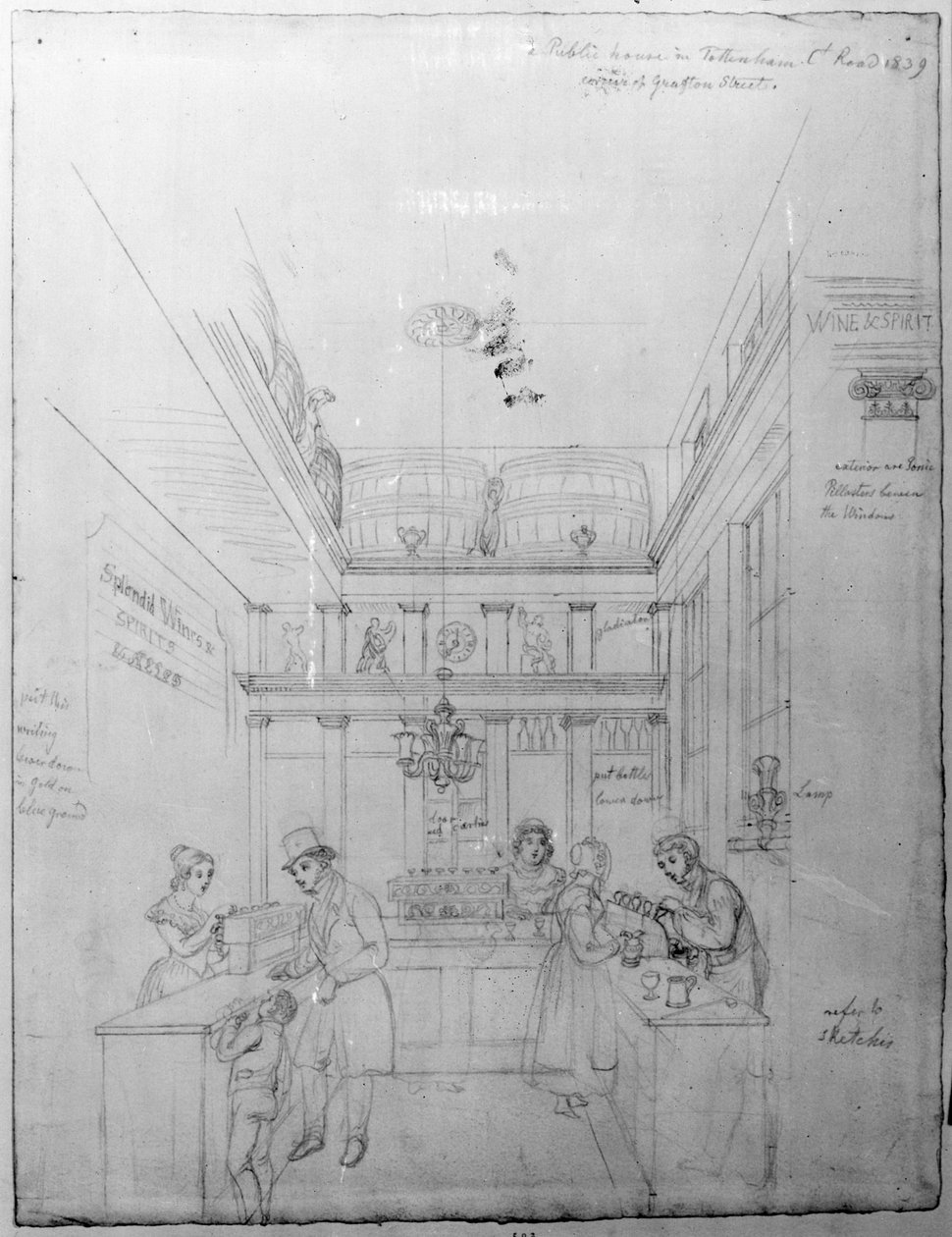 Een Londense drankwinkel, 1839 door George Snr Scharf