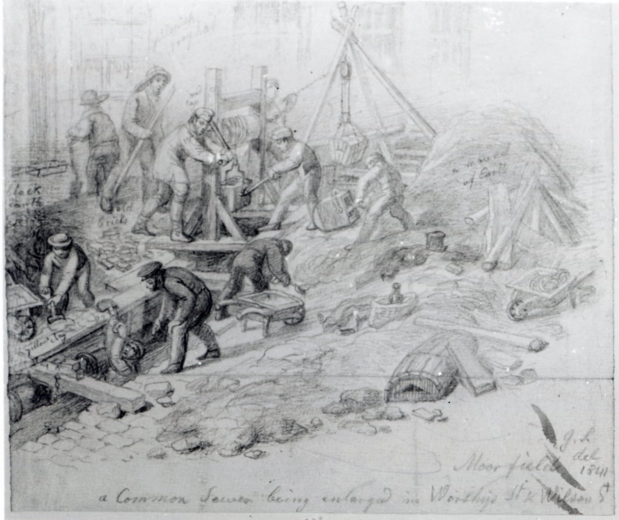 Uitbreiding van de riolen in Moorfields, Londen, 1841 door George Snr Scharf