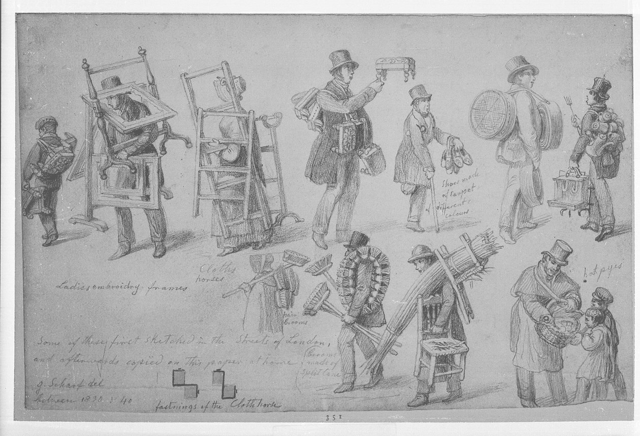 Straathandelaren in Londen, 1830-40 door George Snr Scharf