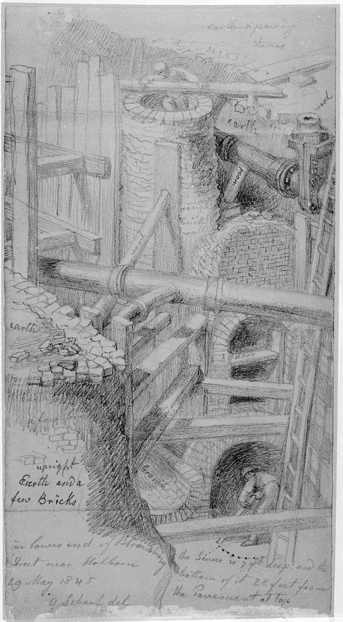 Rioolconstructie in Bloomsbury, Londen, 1845 door George Snr Scharf