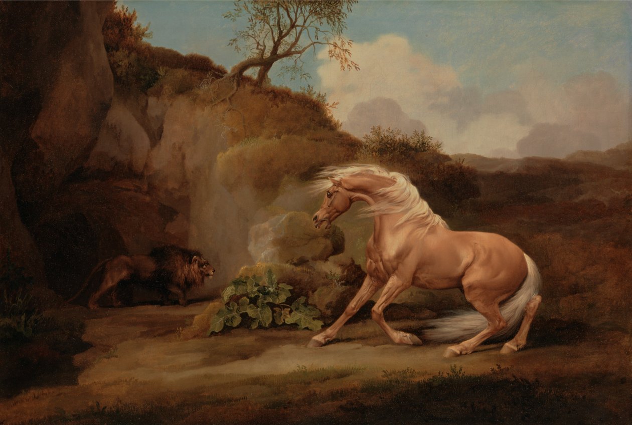 Paard geschrokken door een leeuw door George Stubbs