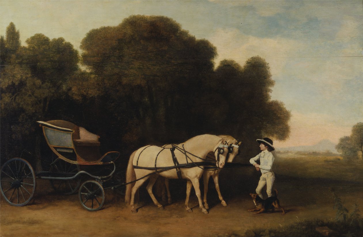 Phaeton met een paar crèmekleurige pony