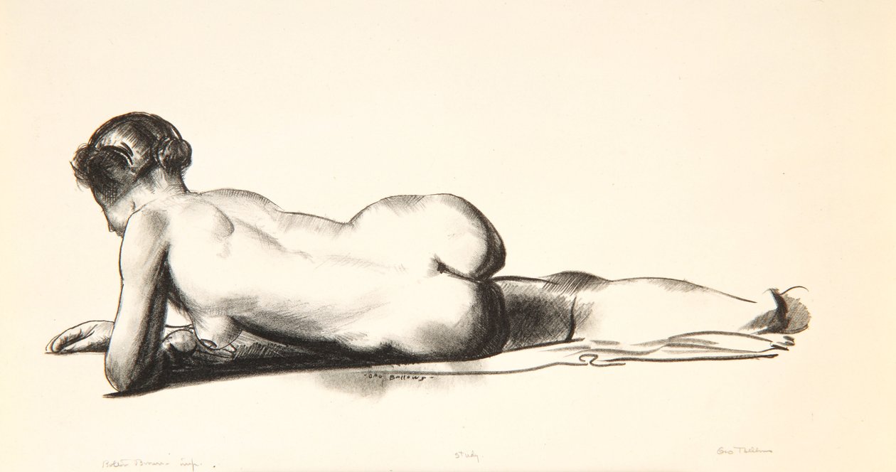 Naaktstudie, vrouw liggend op haar buik, 1923-24 door George Wesley Bellows