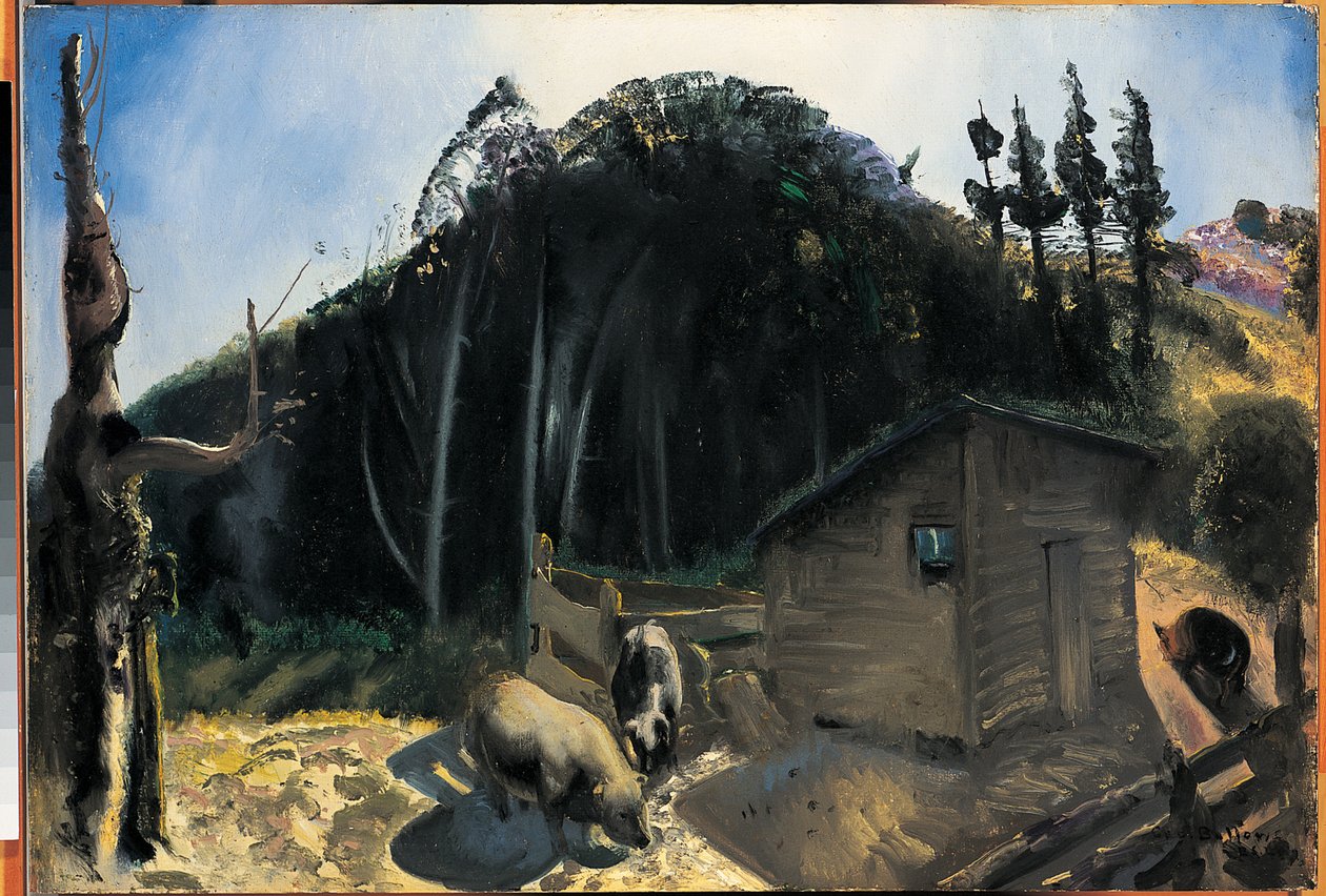Drie varkens en een berg, c.1922 door George Wesley Bellows
