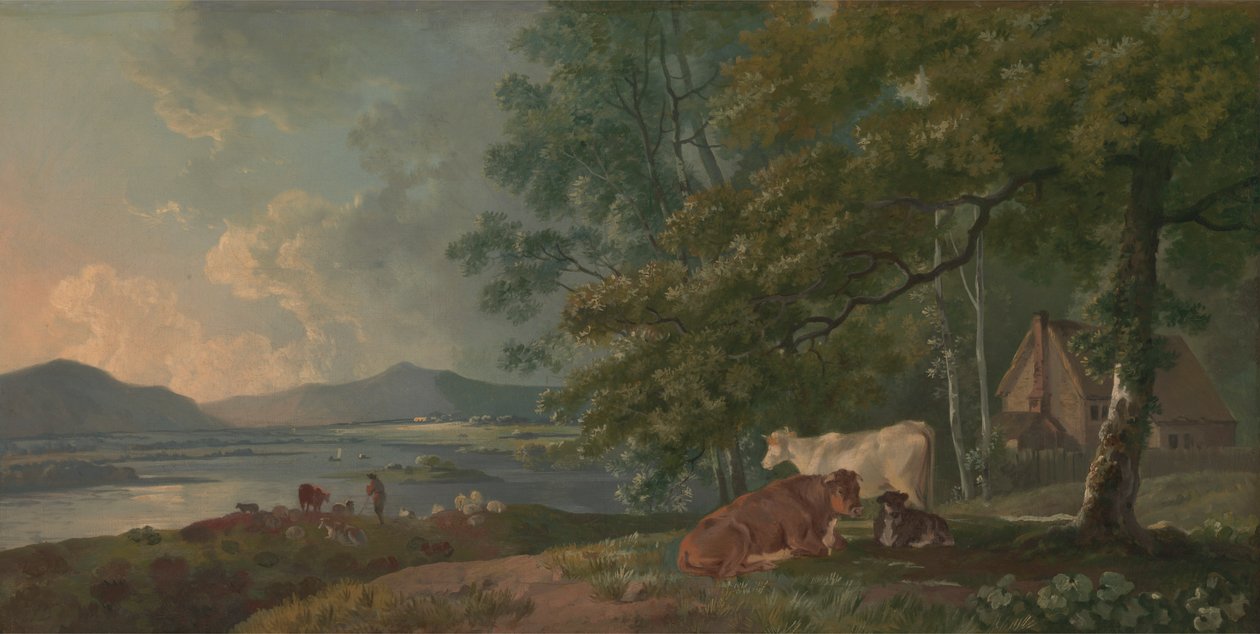 Ochtend: Landschap met vee door George Barret