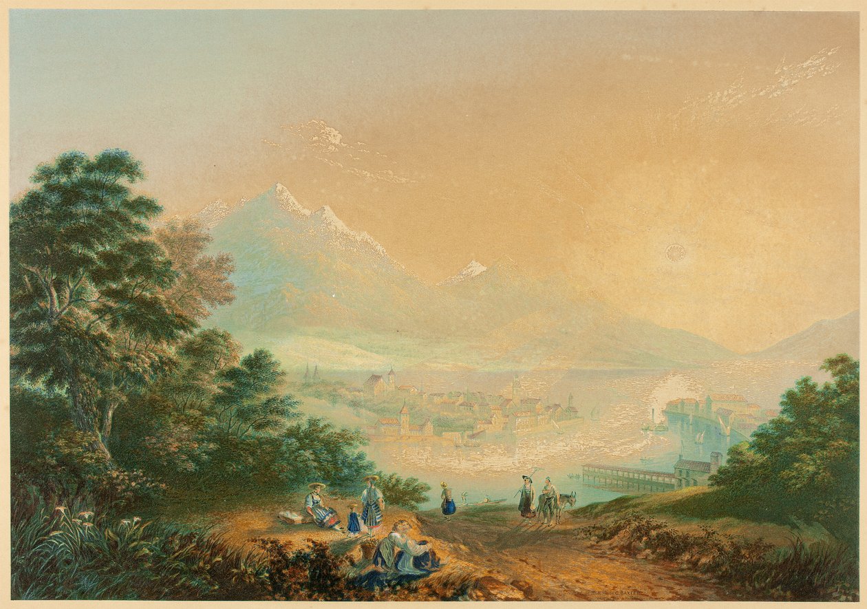 Meer van Luzern, Zwitserland door George Baxter