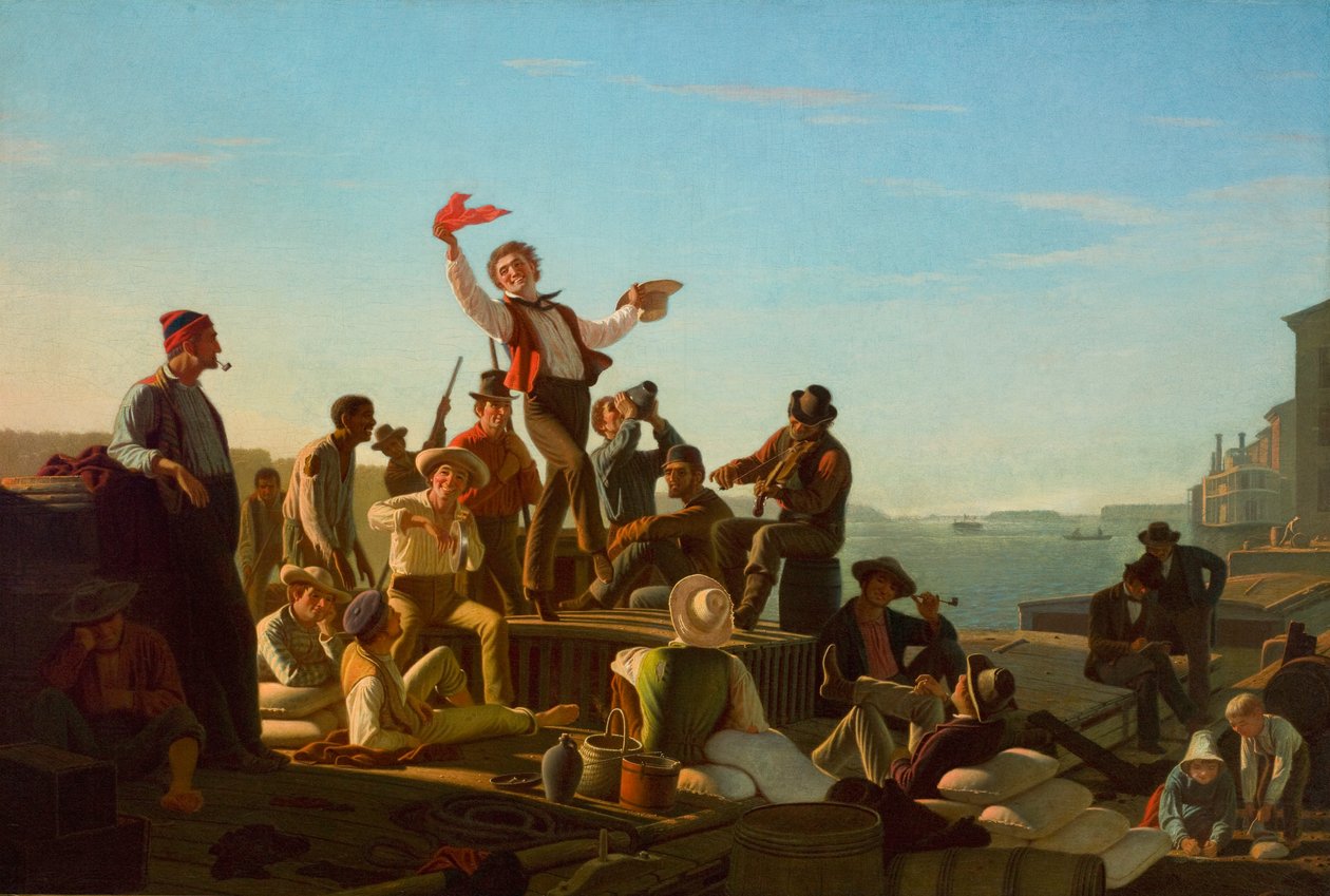 Jolly Flatboatmen in de Haven door George Caleb Bingham
