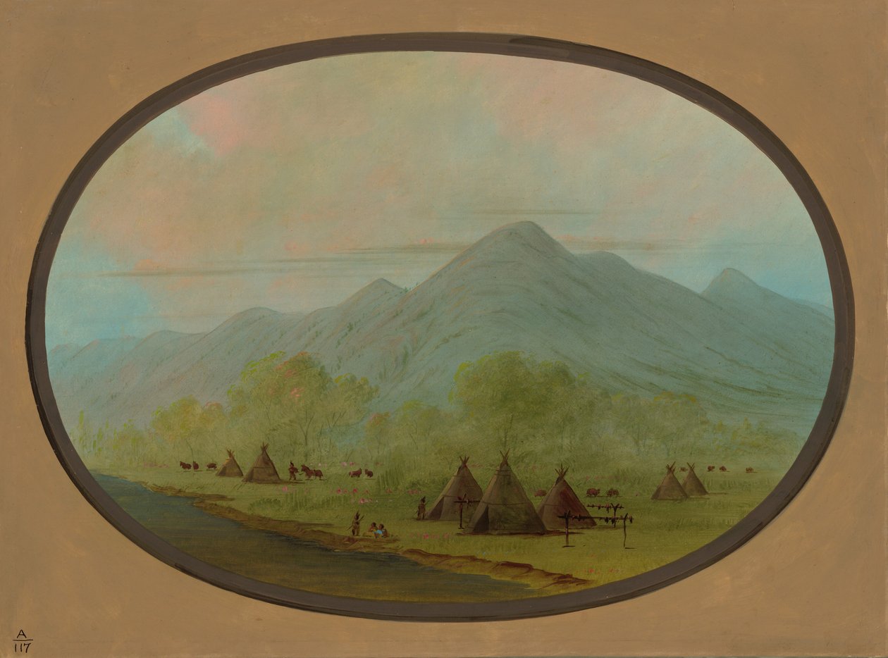 Een klein kraaidorp door George Catlin