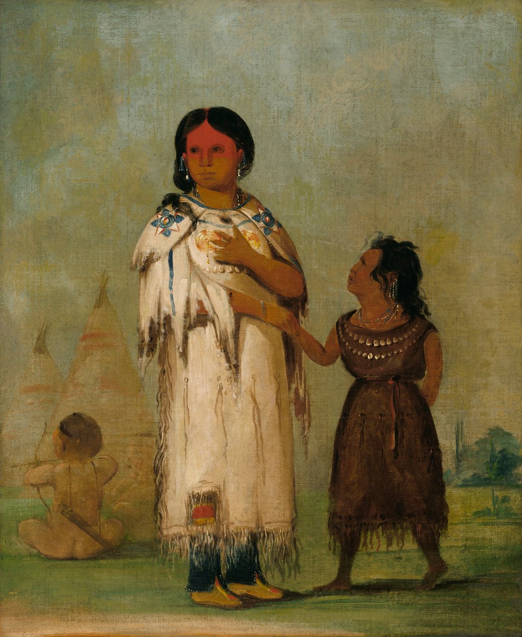 Assiniboin Vrouw en kind door George Catlin