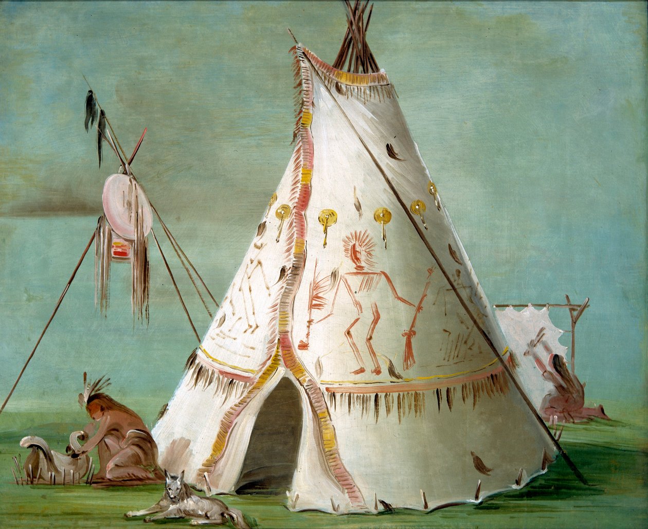 Crow Lodge van vijfentwintig buffelhuiden door George Catlin