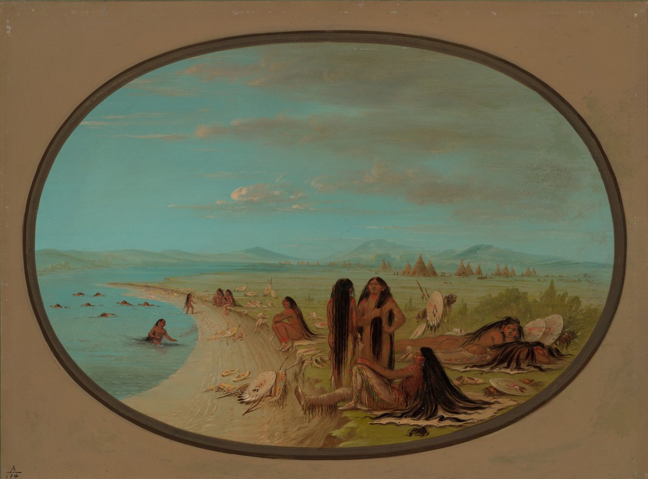 Crow krijgers baden, 1861-1869 door George Catlin