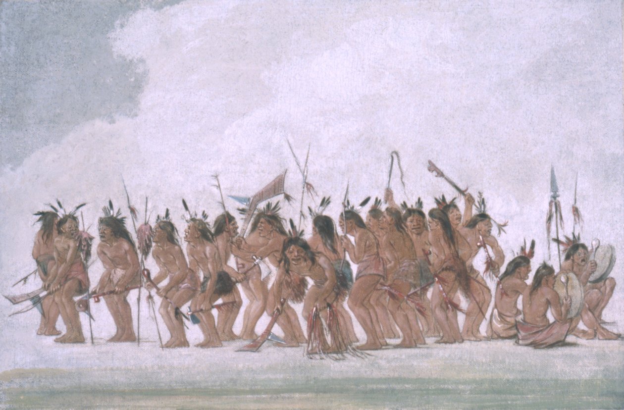 Dog Dance bij Fort Snelling door George Catlin