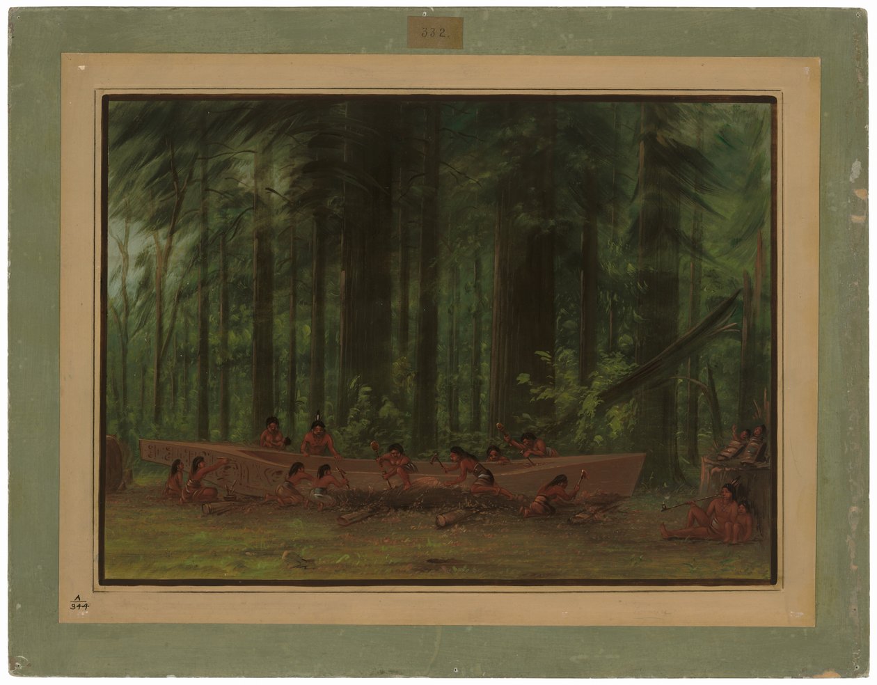 Een kano uitgraven - Nayas-indianen door George Catlin