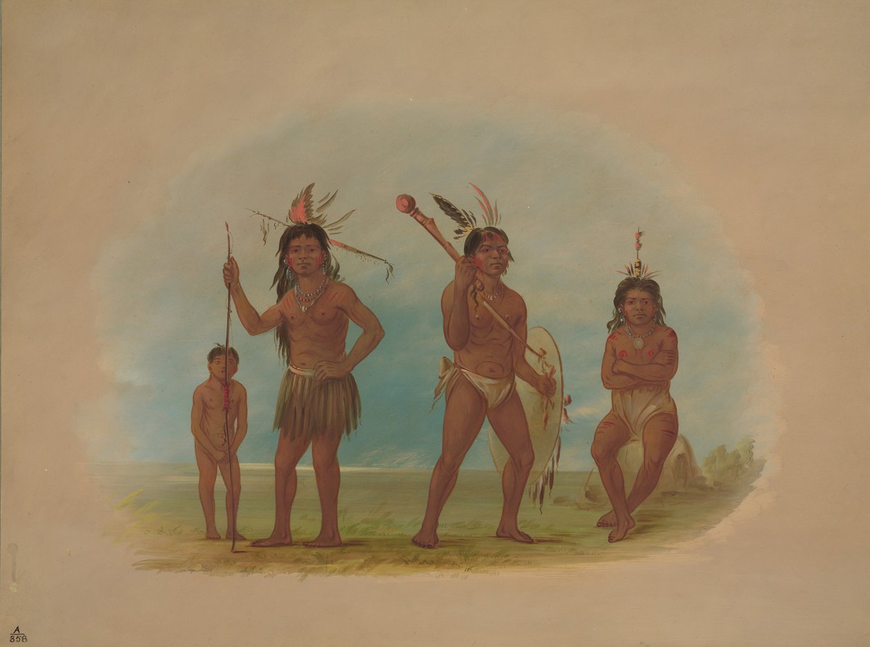 Vier Arowak Indianen door George Catlin
