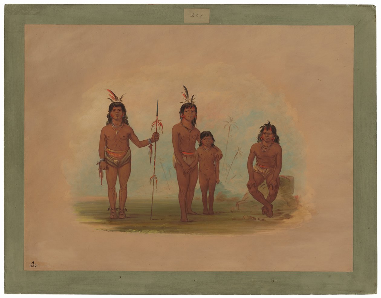 Vier Goo-a-give Indianen door George Catlin