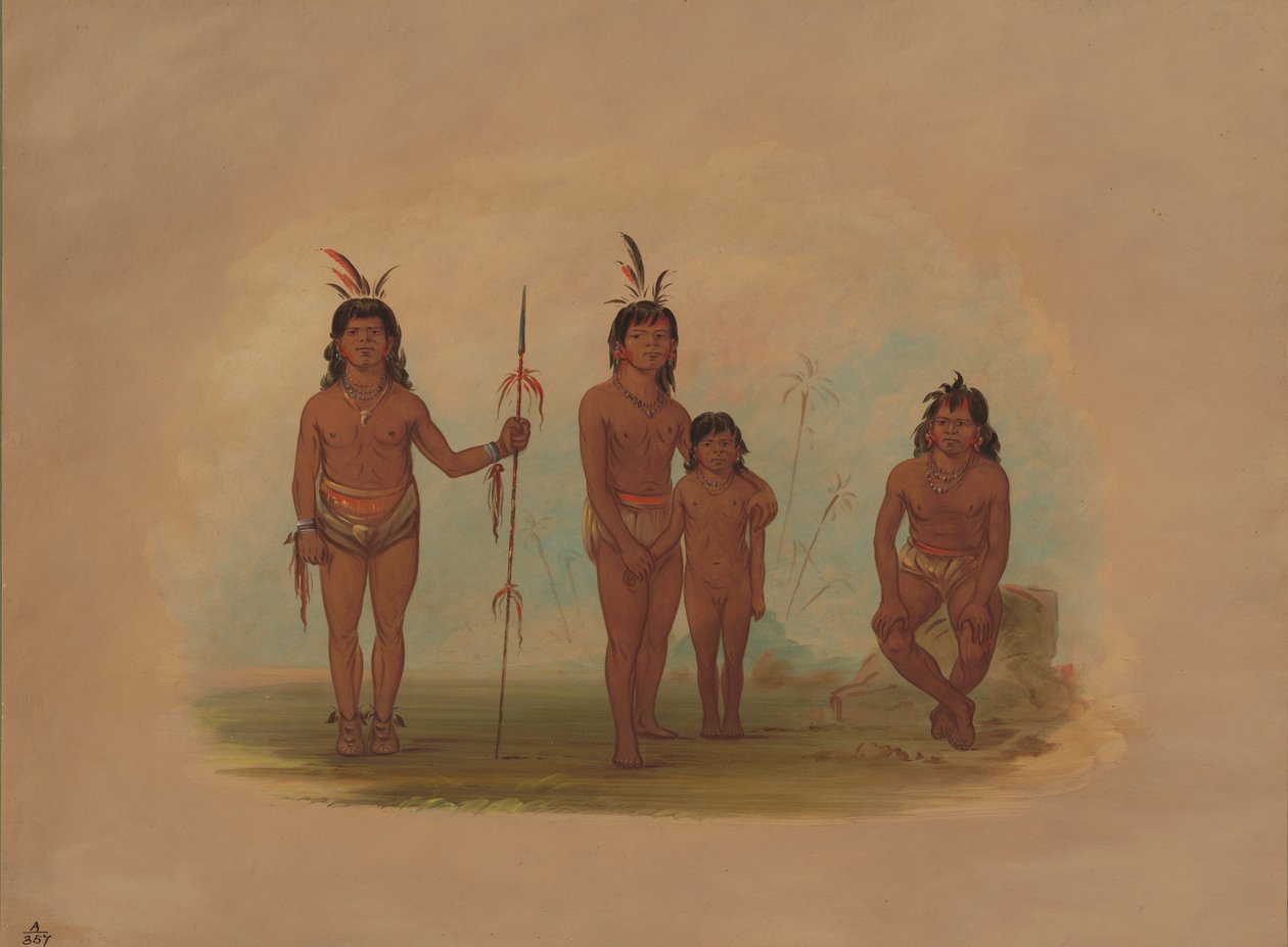 Vier Goo-a-give Indianen, 1854-1869 door George Catlin