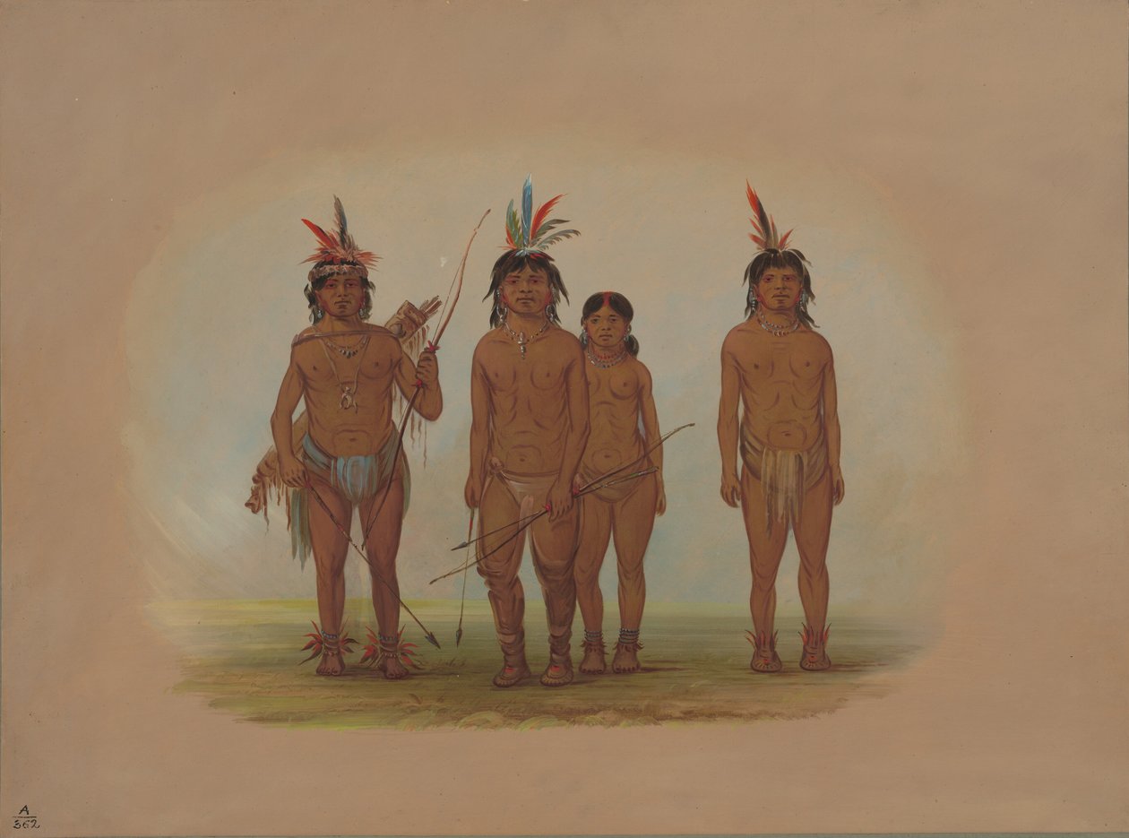 Vier Macouchi-indianen, 1854-1869 door George Catlin
