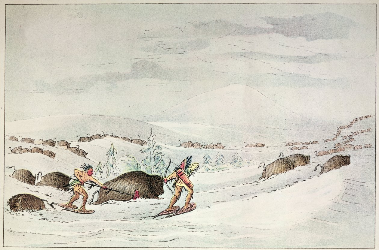 Buffeljacht op sneeuwschoenen door George Catlin