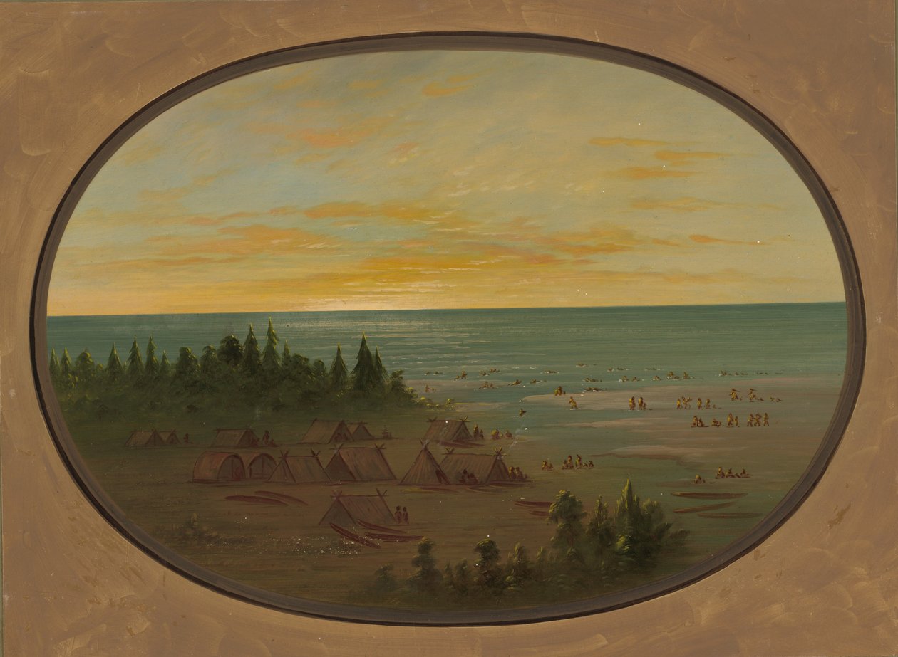 Nayas dorp - Indianen baden, 1855-1869 door George Catlin