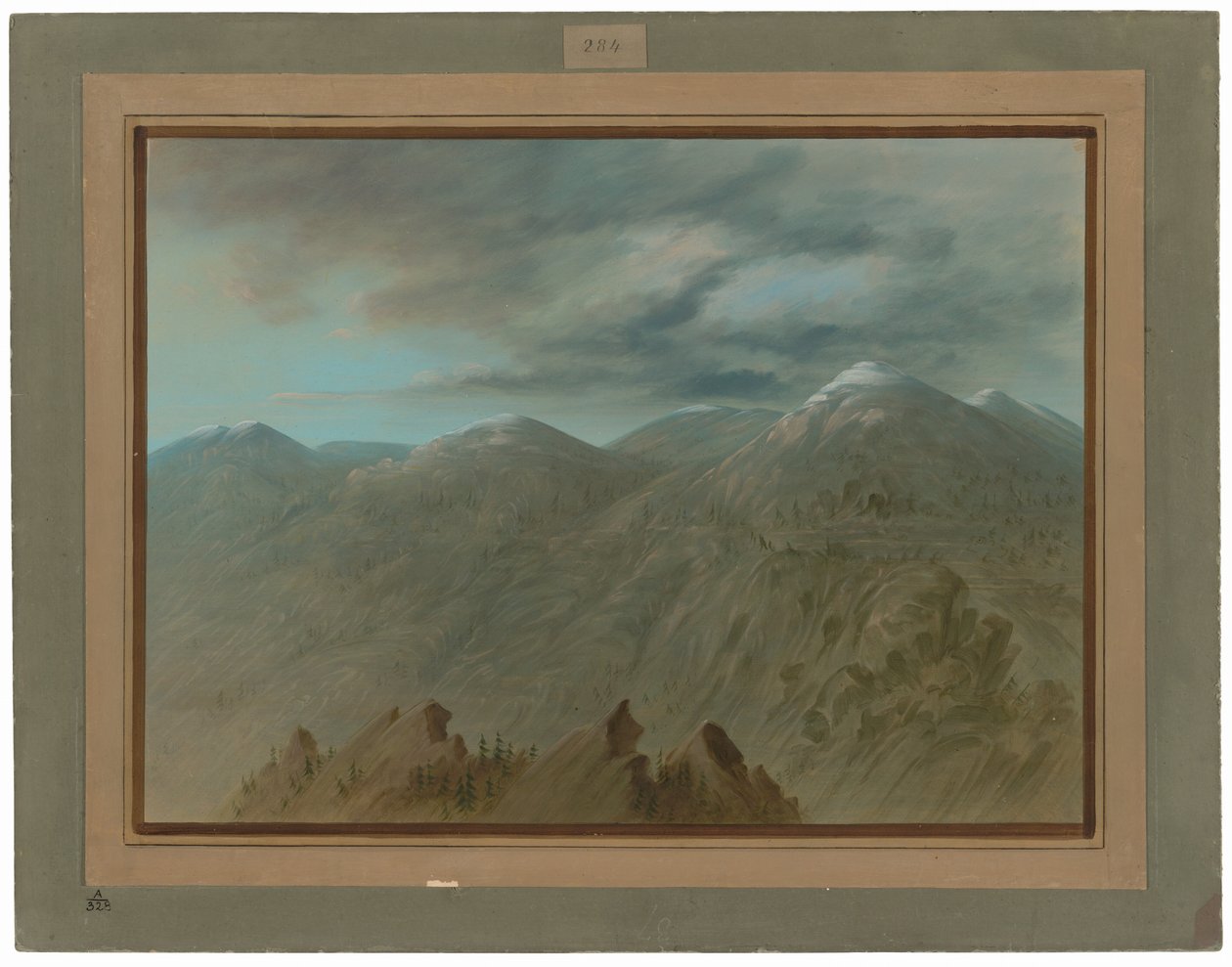Zalmrivier Bergen door George Catlin