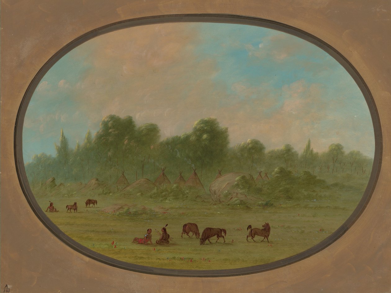Tawahquena dorp door George Catlin