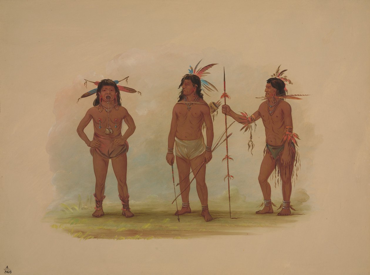 Drie Omagua Mannen, 1854-1869 door George Catlin