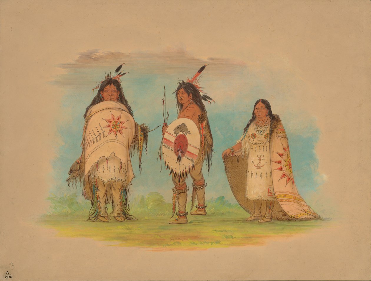 Drie Riccarree Indianen, 1861 door George Catlin