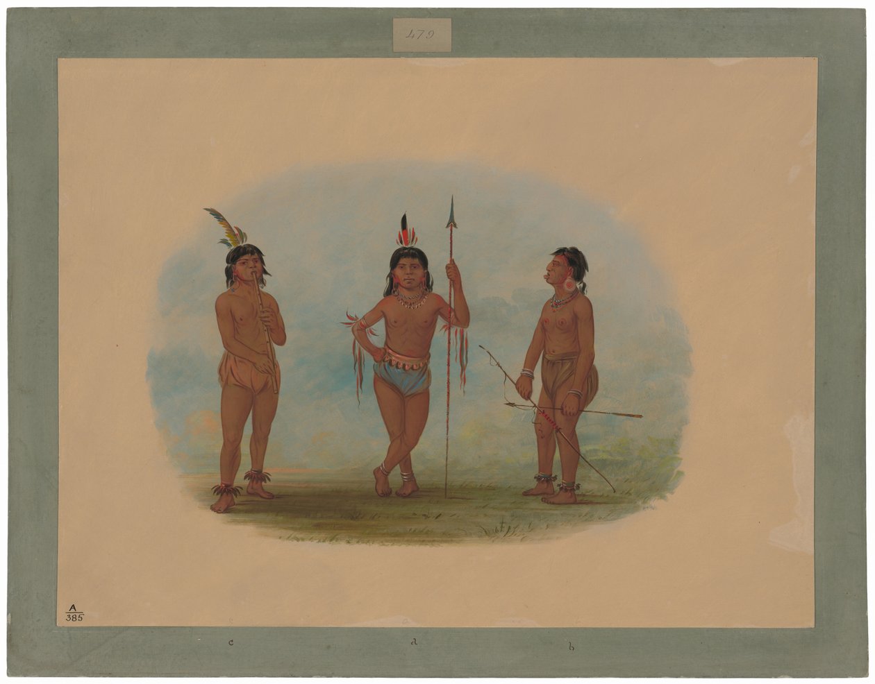 Drie jonge Tobos-mannen door George Catlin