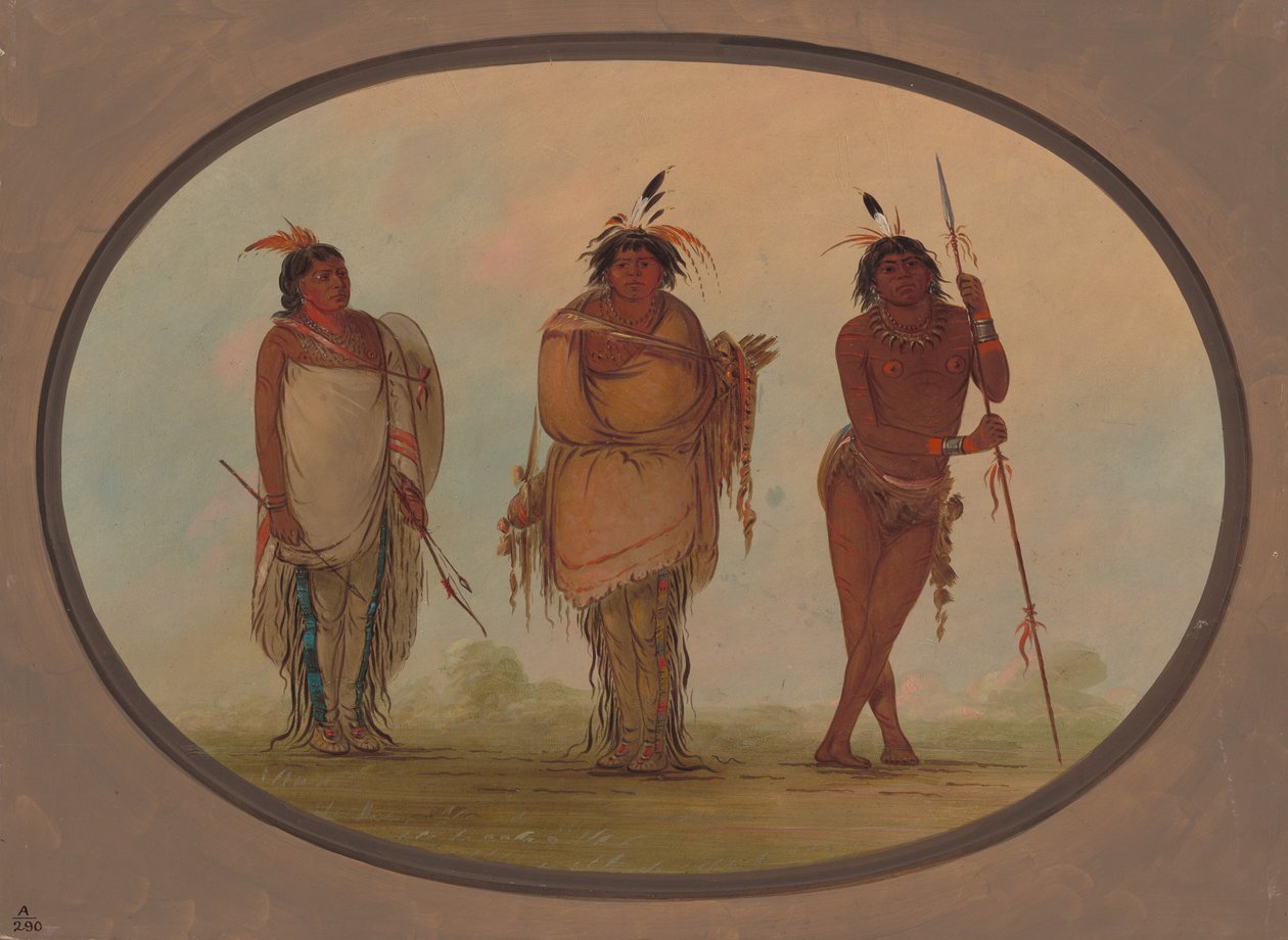 Drie Yumaya Indianen, 1855-1869 door George Catlin