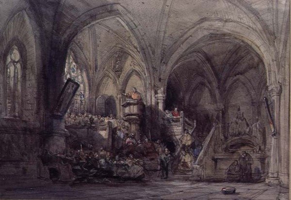 Interieur van een Kerk, Spanje door George Cattermole