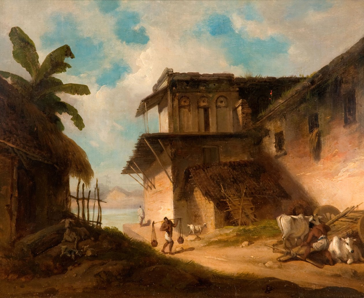 Bengaals dorpsscène, 1821 door George Chinnery