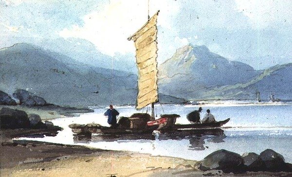 Boot met Gele Zeil, China door George Chinnery