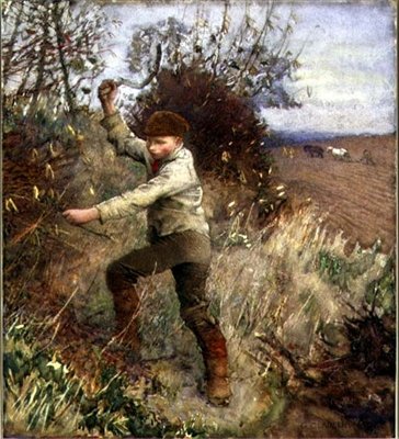 Jongen die een heg snoeit door George Clausen
