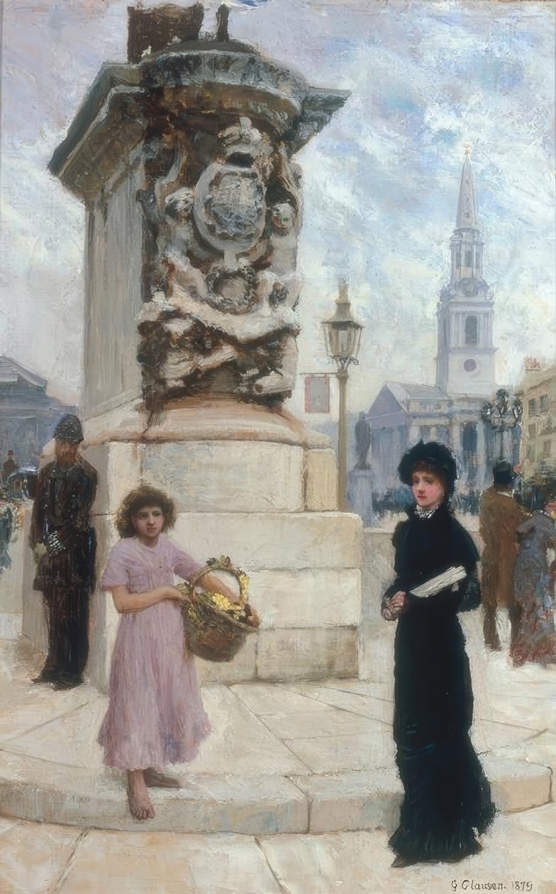 De bloemenverkoper, Trafalgar Square door George Clausen
