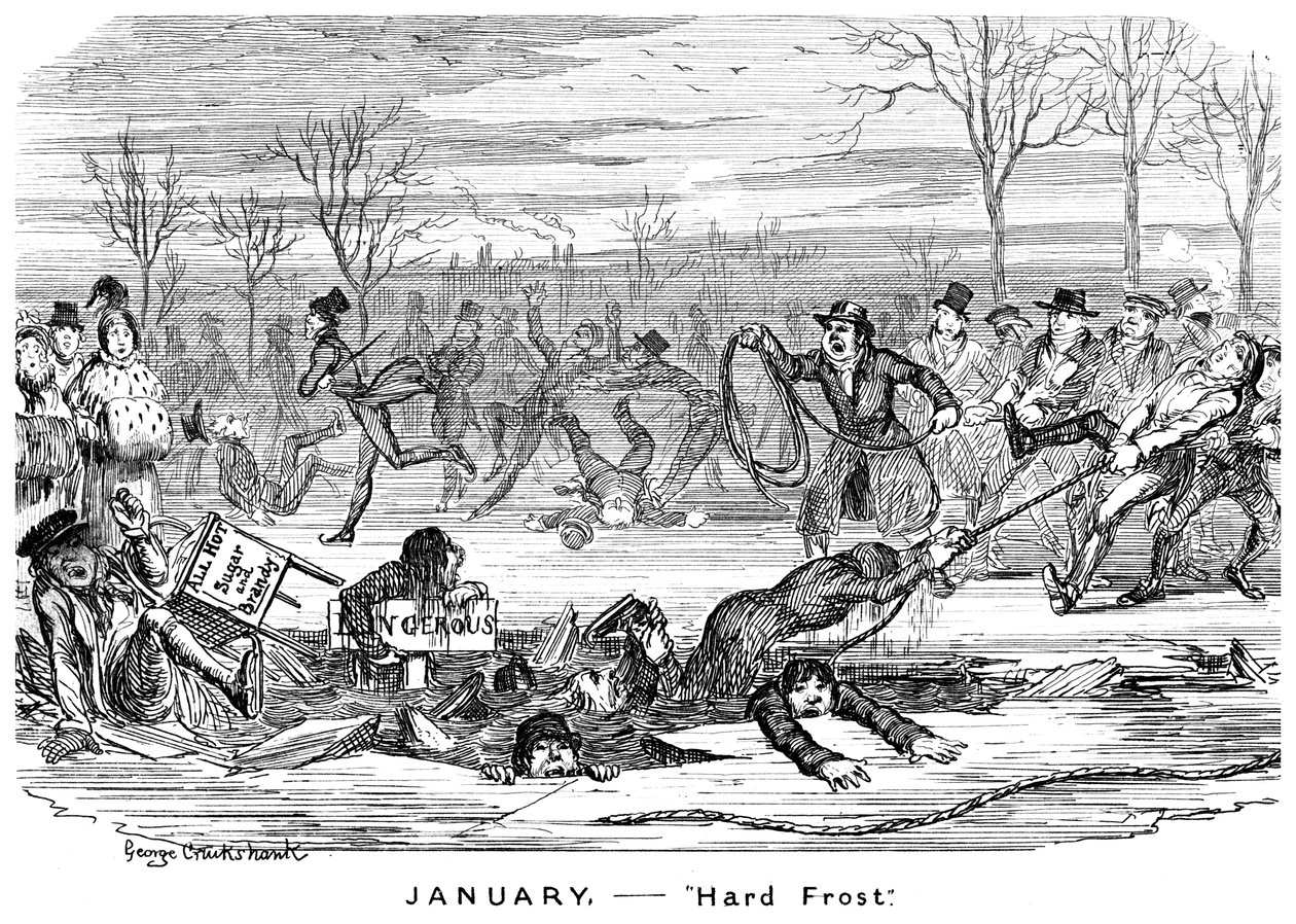 Januari - Strenge vorst, 19e eeuw door George Cruikshank