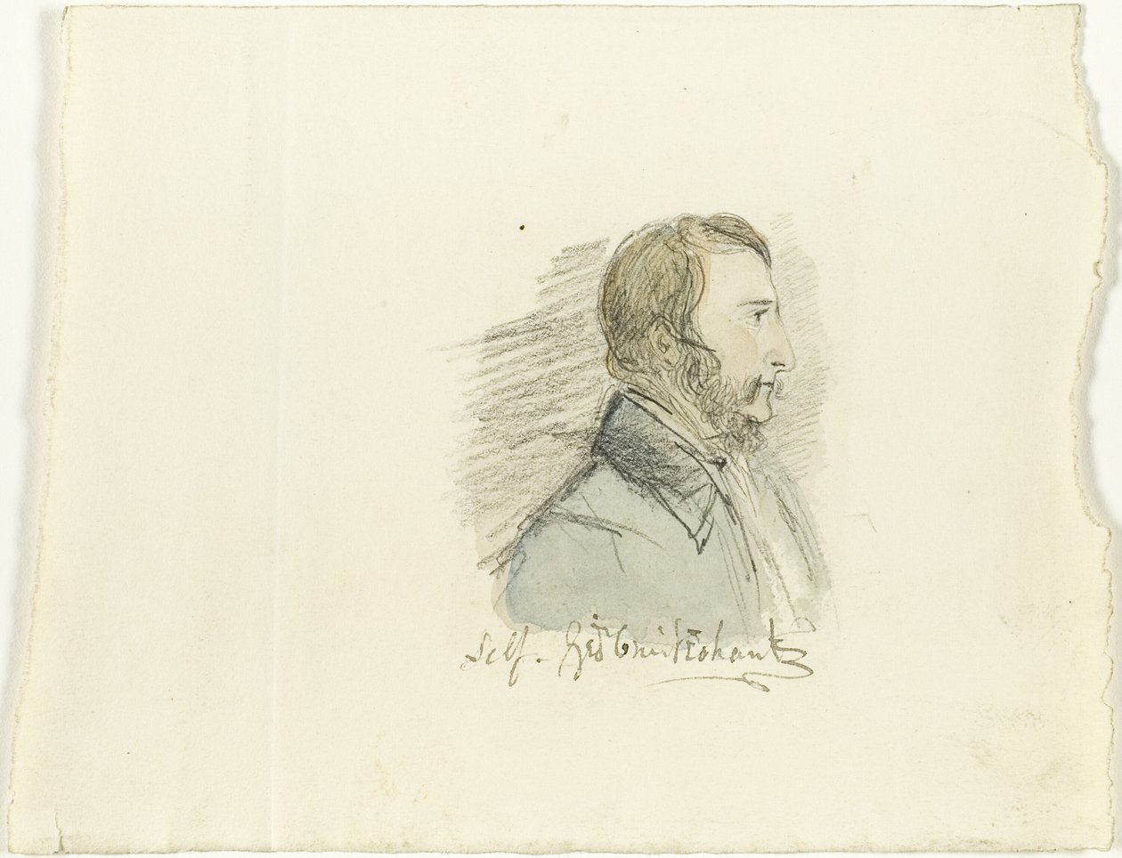 Zelfportret in profiel door George Cruikshank
