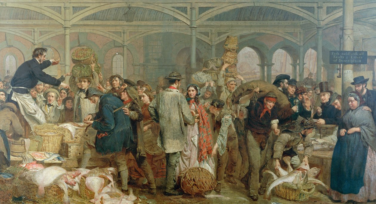 Billingsgate Vismarkt door George Elgar Hicks