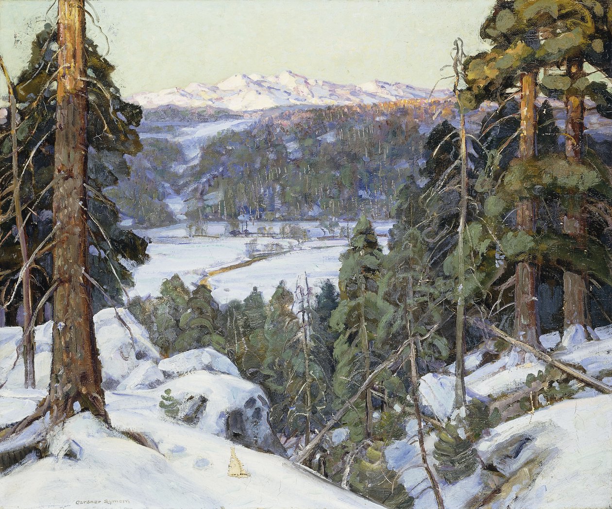 Pijnbomen in de winter door George Gardner Symons