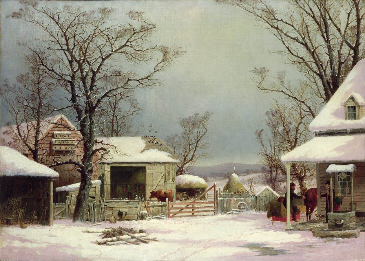 Boerenerf in de winter, 1862 door George Henry Durrie