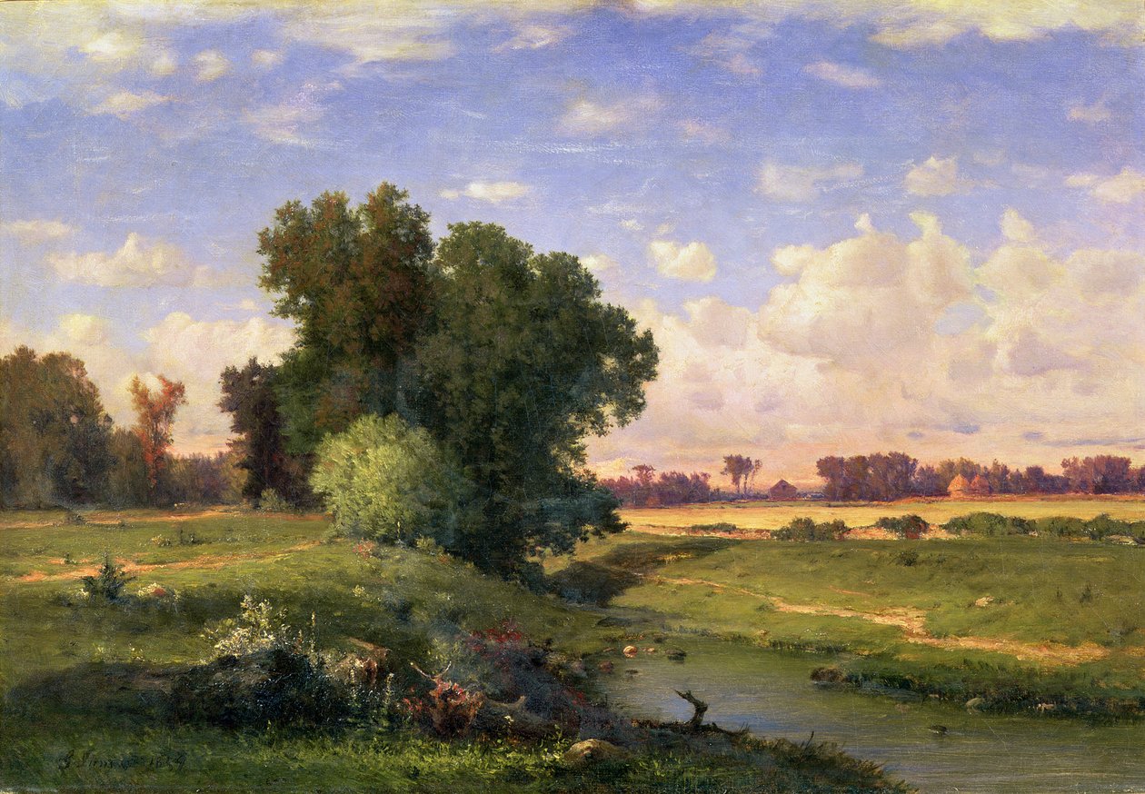 Hackensack Meadows, Zonsondergang, 1859 door George Inness