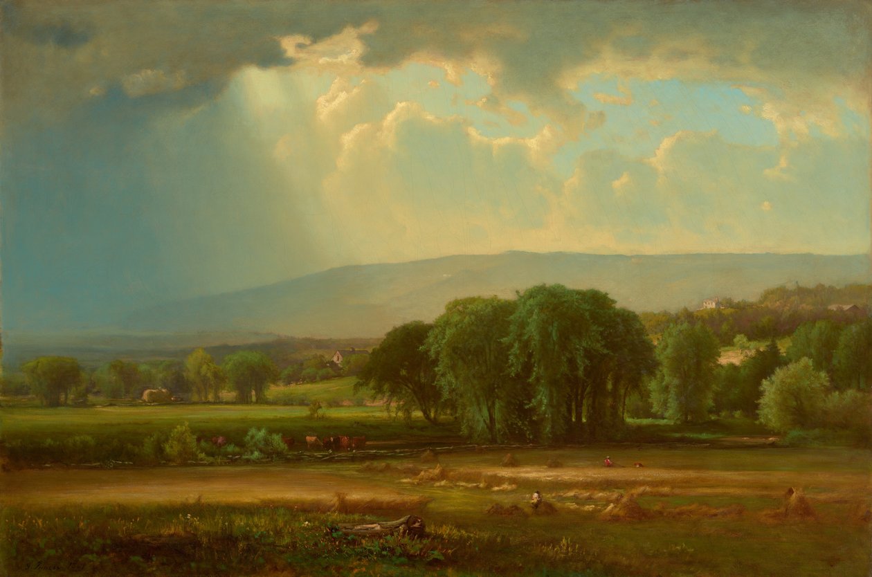 Oogstscène in de Delaware Vallei door George Inness