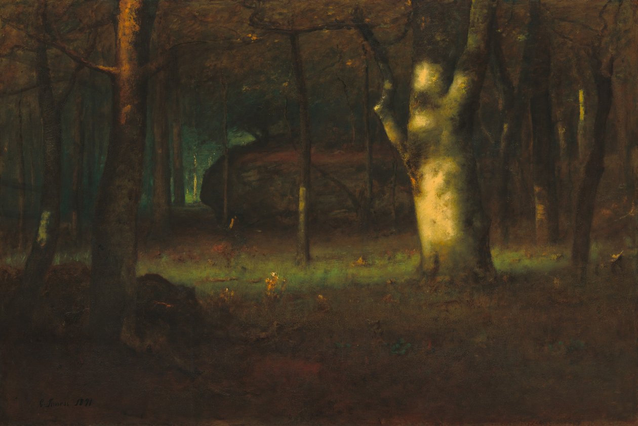Zonsondergang in het bos door George Inness