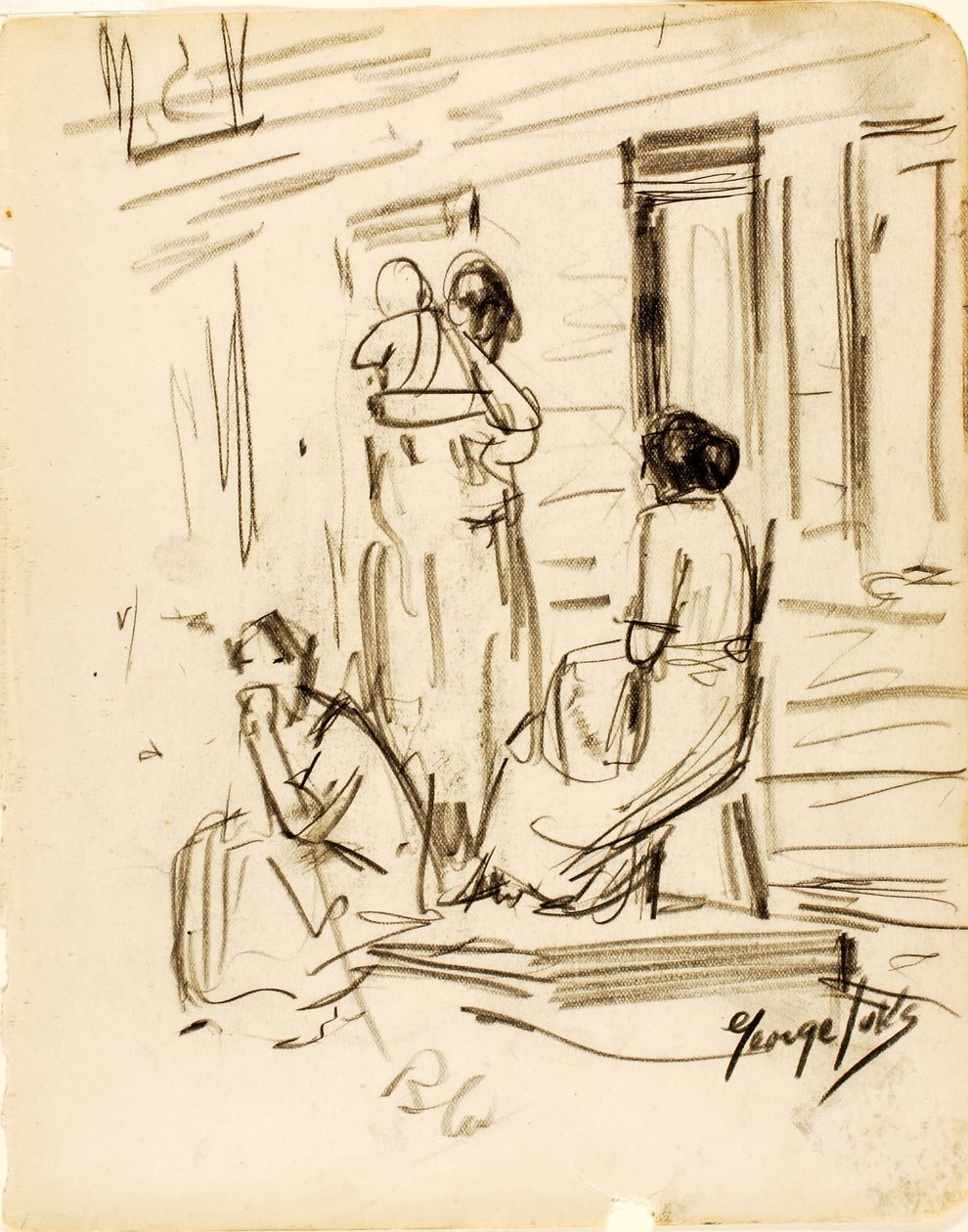 Zonder titel (Groep figuren) door George Luks