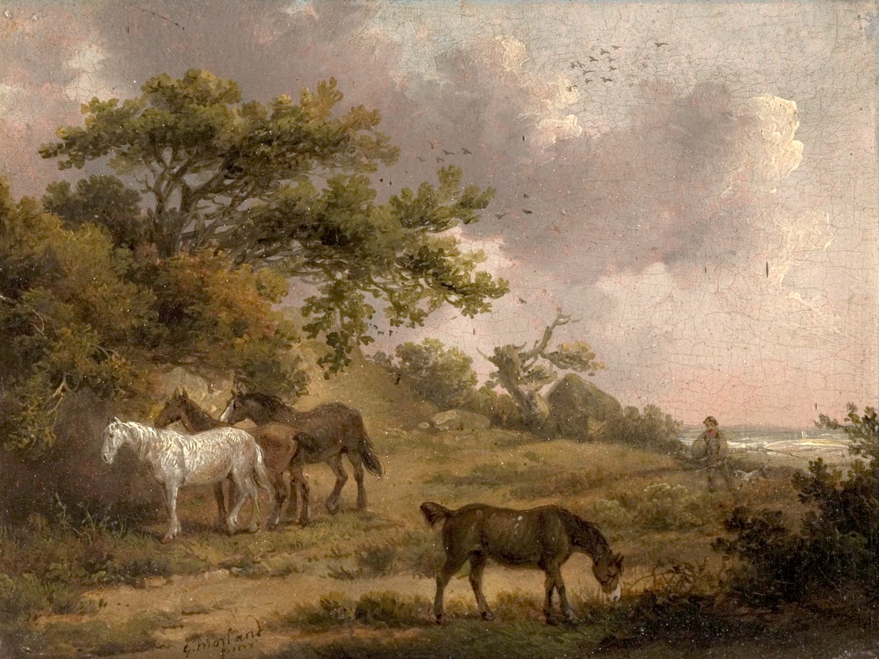 Landschap met Vier Paarden door George Morland