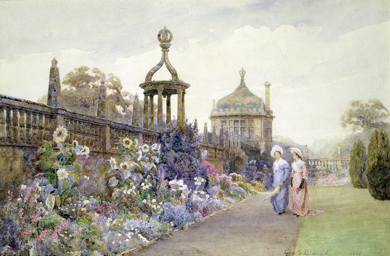 Montacute, zonnebloemen, 1886 door George Samuel Elgood