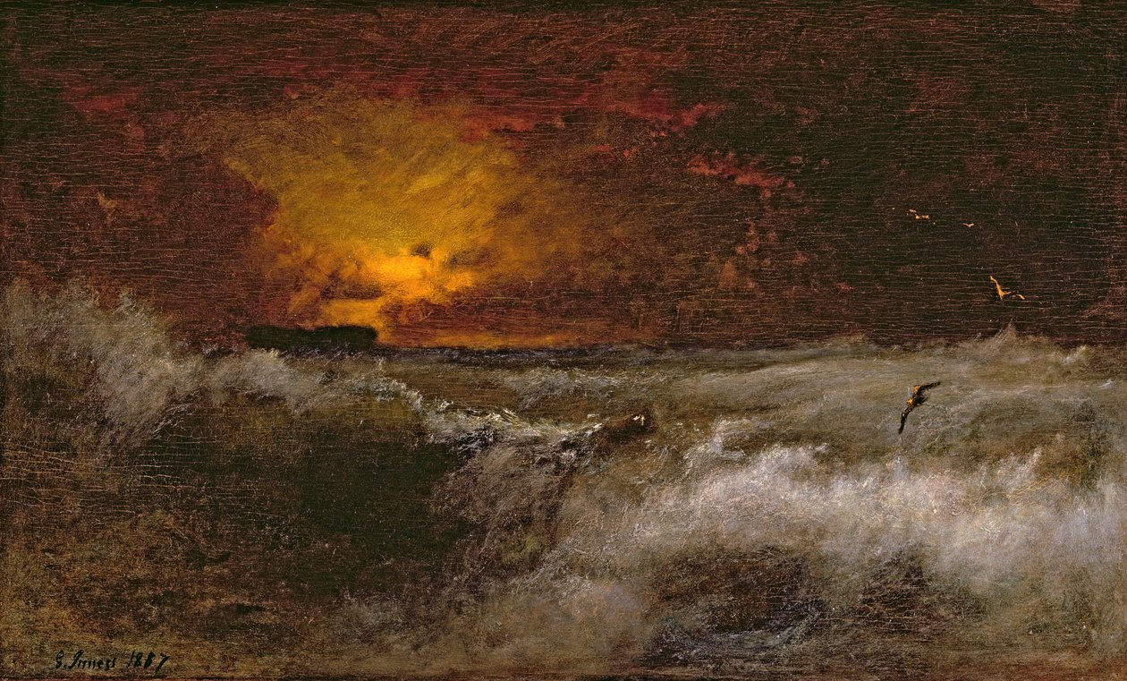 Zonsondergang boven de zee, 1887 door George Snr. Inness