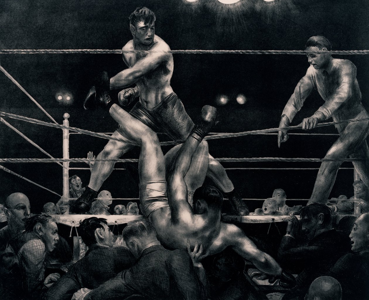 Dempsey en Firpo, 1923-24 door George Wesley Bellows
