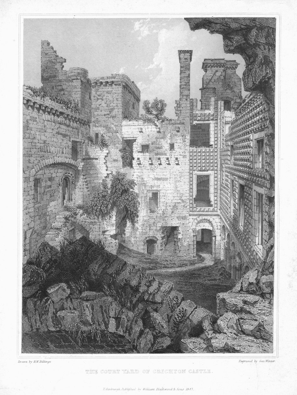 De binnenplaats van Crichton Castle, ca. 1847 door George Winter
