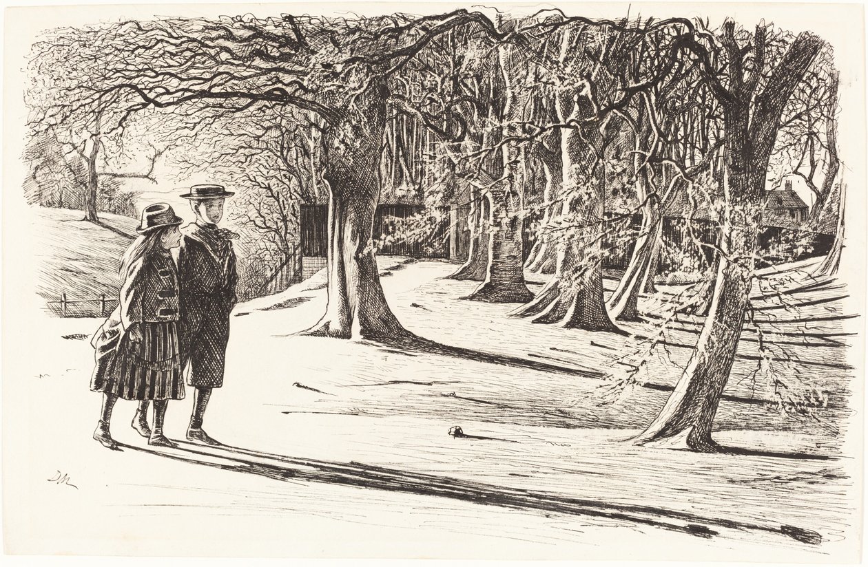 Twee kinderen in de sneeuw door George du Maurier